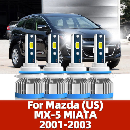 2/4x For Mazda MX-5 MIATA 2001 2002 2003 Car LED Headlights 20000LM Auto Headlamps 120W Super Bright CSP 3570 Auto Light Bulbs
