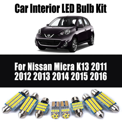 8Pcs Canbus LED Interior Light Kit For Nissan Micra K13 2011 2012 2013 2014 2015 2016 Car Reading Bulb License Plate Trunk Lamp