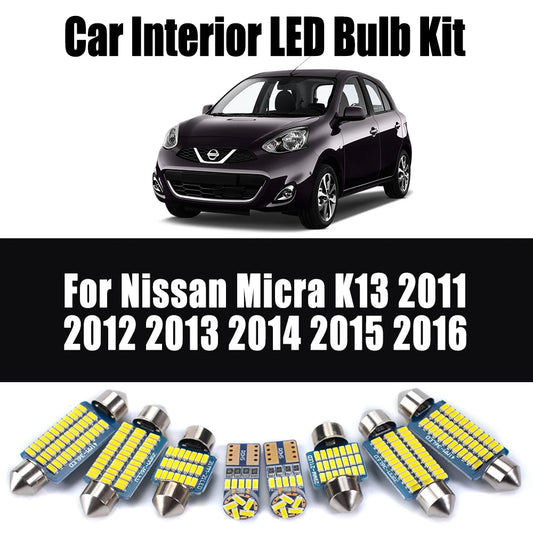 8Pcs Canbus LED Interior Light Kit For Nissan Micra K13 2011 2012 2013 2014 2015 2016 Car Reading Bulb License Plate Trunk Lamp