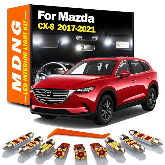 MDNG 11Pcs Canbus For Mazda CX-8 2017 2018 2019 2020 2021 Car Bulbs LED Interior Map Dome Luggage Light Kit Car Accessories