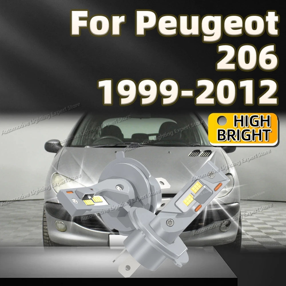 2Pcs 25000LM H4 9003 LED Headlight Bulbs Canbus 6000K White Auto Light For Peugeot 206 1999-2012 2006 2007 2008 2009 2010 2011