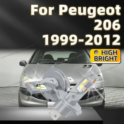 2Pcs 25000LM H4 9003 LED Headlight Bulbs Canbus 6000K White Auto Light For Peugeot 206 1999-2012 2006 2007 2008 2009 2010 2011
