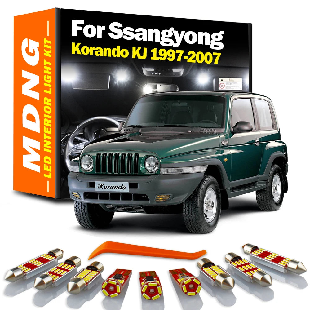 11Pcs LED Interior Map Trunk Plate Light Kit For Ssangyong Korando KJ 1997-2001 2002 2003 2004 2005 2006 2007 Car Bulbs No Error