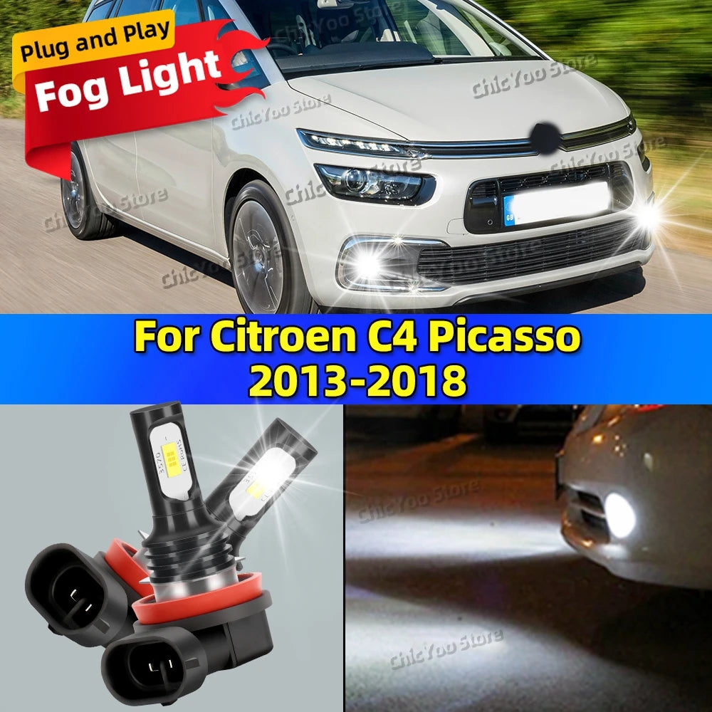2X LED Car Light Front Fog Lamp Bulb 20000LM Ultra Bright For Citroen C4 Picasso 2013 2014 2015 2016 2017 Plug and Play2018