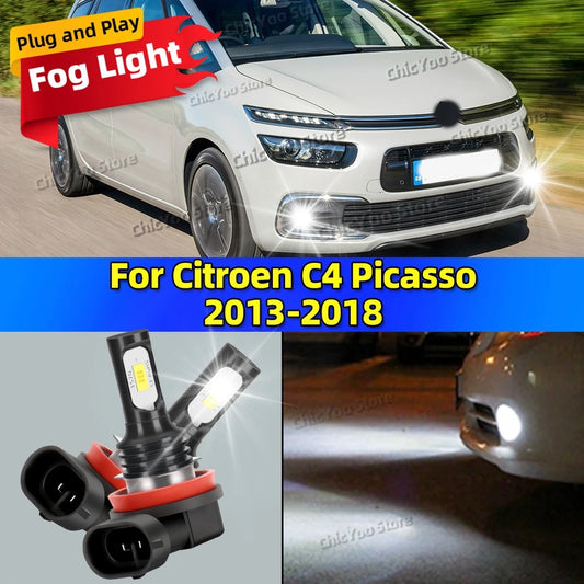 2X LED Car Light Front Fog Lamp Bulb 20000LM Ultra Bright For Citroen C4 Picasso 2013 2014 2015 2016 2017 Plug and Play2018
