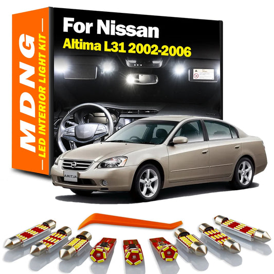 MDNG 16Pcs Canbus LED Interior Reading Trunk Vanity Mirror Light Kit For Nissan Altima L31 2002 2003 2004 2005 2006 Car Bulbs