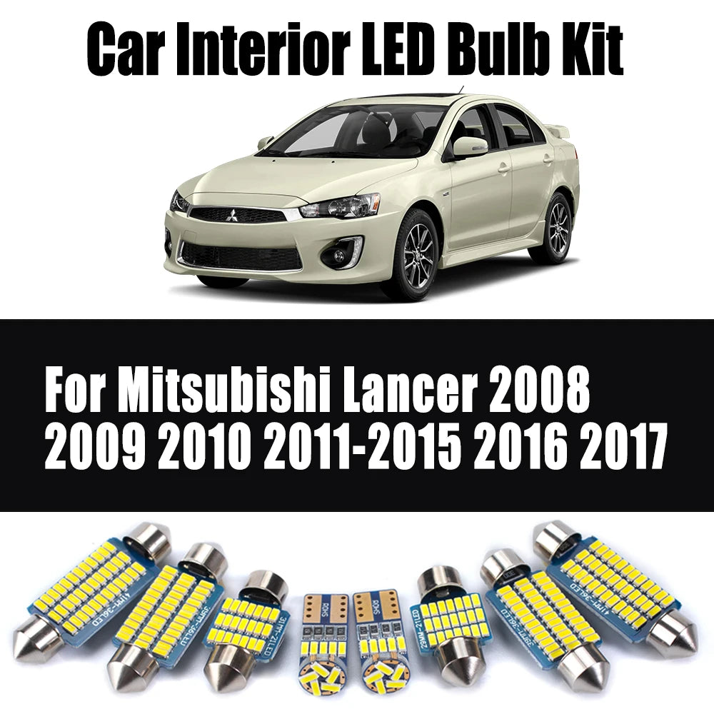 8Pcs Canbus Car LED Interior Ceiling Trunk License Plate Light Kit For Mitsubishi Lancer 2008 2009 2010 2011 2014 2015 2016 2017