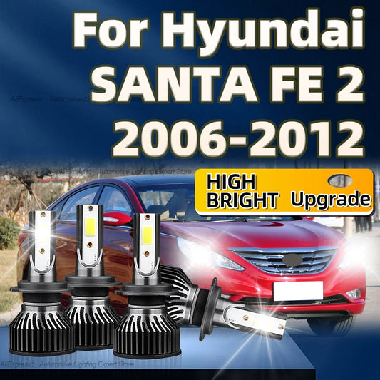 2/4Pcs H7 LED Headlight 360W Car Lamp COB Chip Light Bulbs with Fan For Hyundai SANTA FE 2 2006 2007 2008 2009 2010 2011 2012