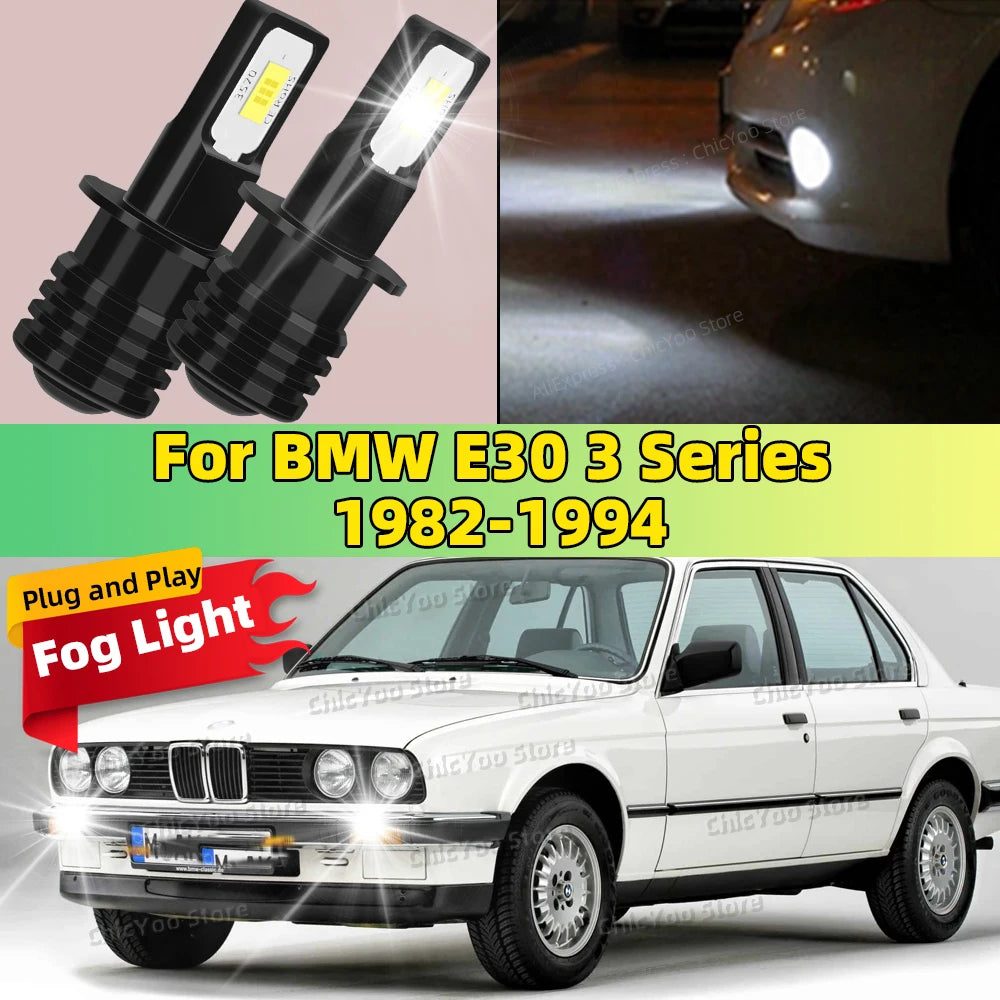 2X LED Car Light Front Bulb Fog Lamp 20000LM Ultra Bright Anti-Glare For BMW E30 3 Series 1982-1994 1990 1991 1992 1993