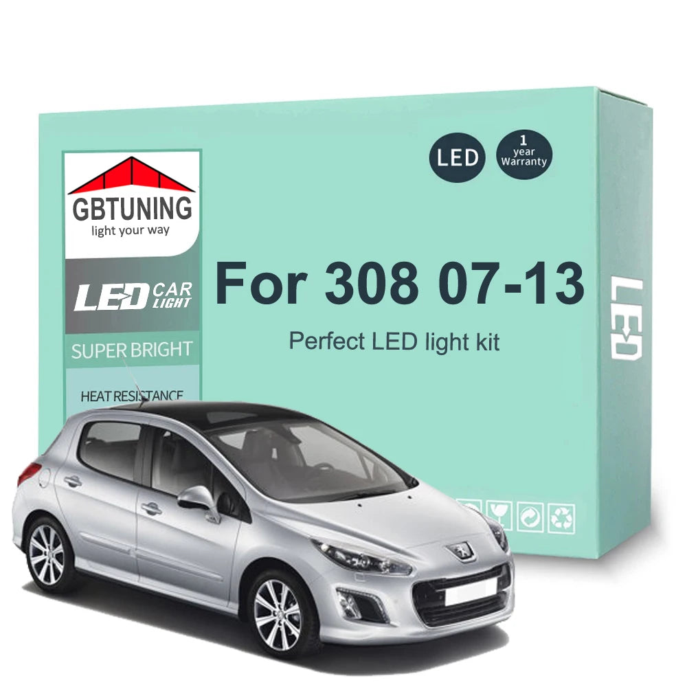 18Pcs Car Accessories For Peugeot 308 Hatchback SW MK1 2007-2013 Canbus Vehicle Indoor Dome Trunk LED Interior Light Bulb Kit