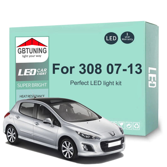 18Pcs Car Accessories For Peugeot 308 Hatchback SW MK1 2007-2013 Canbus Vehicle Indoor Dome Trunk LED Interior Light Bulb Kit