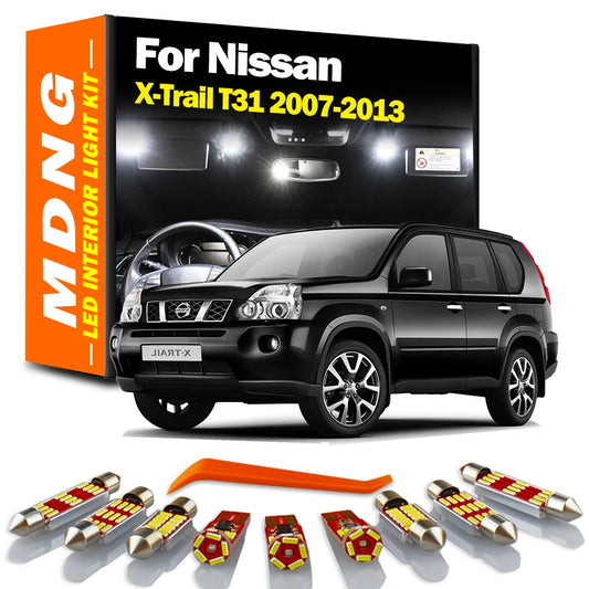 MDNG 12Pcs LED Interior Map Trunk Door Light Kit For Nissan X-Trail Xtrail T31 2007 2008 2009 2010 2011 2012 2013 Indoor Bulbs