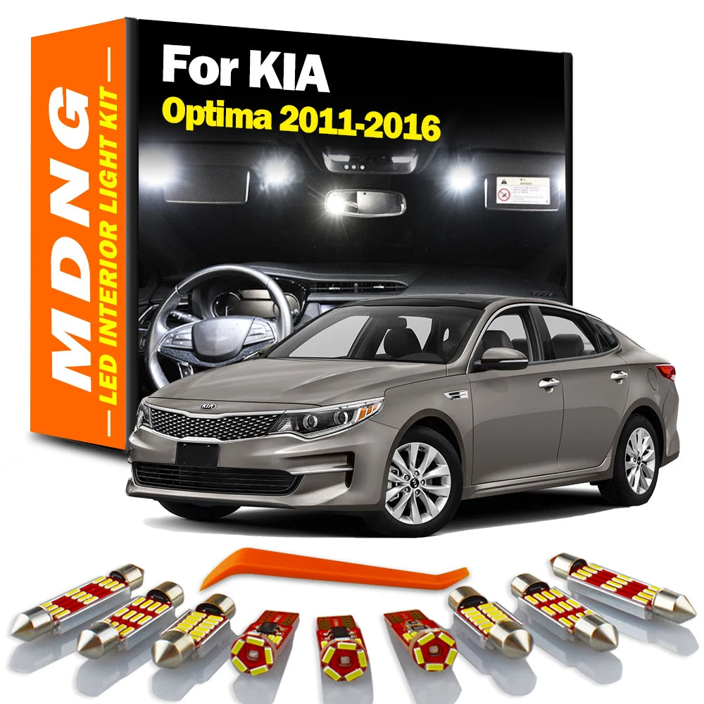 MDNG 11Pcs Canbus LED Bulbs Interior Map Reading Dome Trunk License Plate Light Kit For KIA Optima 2011 2012 2013 2014 2015 2016