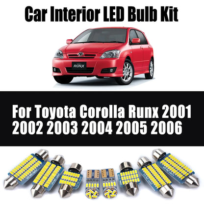 8Pcs Canbus For Toyota Corolla Runx 2001 2002 2003 2004 2005 2006 Car Ceiling Bulbs No Error Accessories LED Interior Light Kit