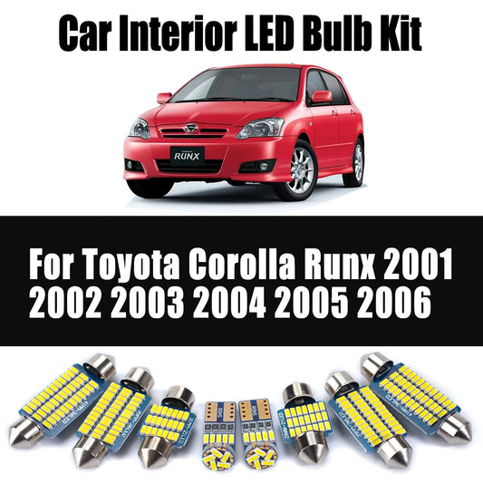8Pcs Canbus For Toyota Corolla Runx 2001 2002 2003 2004 2005 2006 Car Ceiling Bulbs No Error Accessories LED Interior Light Kit