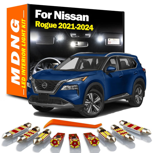 MDNG 12Pcs LED Interior Map Sunvisor Dome Light Kit For Nissan Rogue 2021 2022 2023 2024 Canbus License Plate Bulbs Accessories