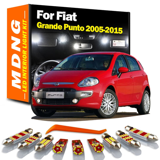 MDNG 11Pcs Car LED Interior Reading Door Light Kit For Fiat Grande Punto 199 2005 - 2012 2013 2014 2015 Vanity Mirror Trunk Bulb