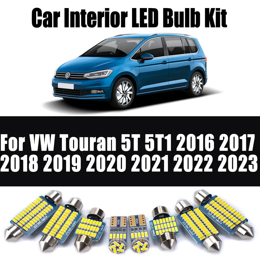 13Pcs Canbu For VW Volkswagen Touran 5T 5T1 2016 - 2018 2019 2020 2021 2022 2023 LED Interior Trunk Light Car Reading Bulbs Kit