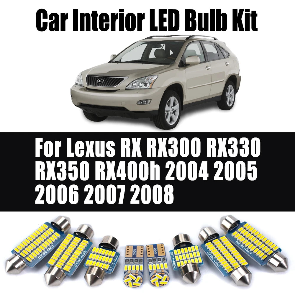 20Pcs For Lexus RX RX300 RX330 RX350 RX400h 2004 2005 2006 2007 2008 Map Trunk Bulb LED Interior Reading License Plate Light Kit