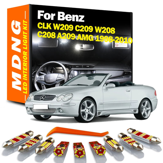 MDNG LED Interior Map Dome Light Kit For Mercedes Benz CLK W209 C209 W208 C208 A209 AMG 1998-2009 2010 Car Vanity Mirror Bulbs