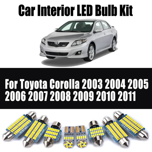 9Pcs Canbus LED Lighting Interior Light Kit For Toyota Corolla 2003-2006 2007 2008 2009 2010 2011 Car Bulb Dome Map Reading Lamp