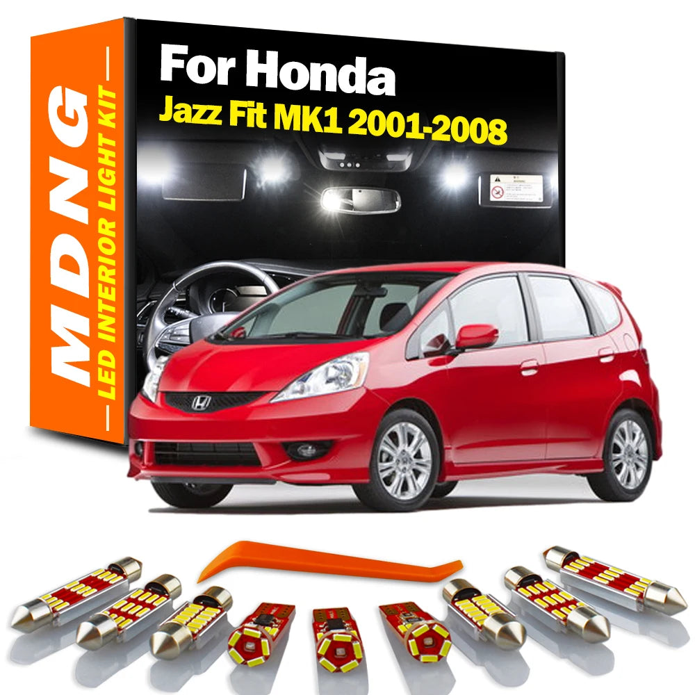 MDNG 9Pcs LED Interior Reading Light Kit For Honda Jazz Fit MK1 2001 2002 2003 2004 2005 2006 2007 2008 Canbus Number Plate Bulb