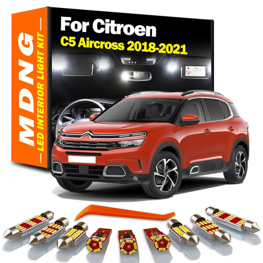 MDNG 12Pcs Canbus For Citroen C5 Aircross 2018 2019 2020 2021 LED Bulbs Interior Map Dome Light Reading Lamp Kit Car Accessories
