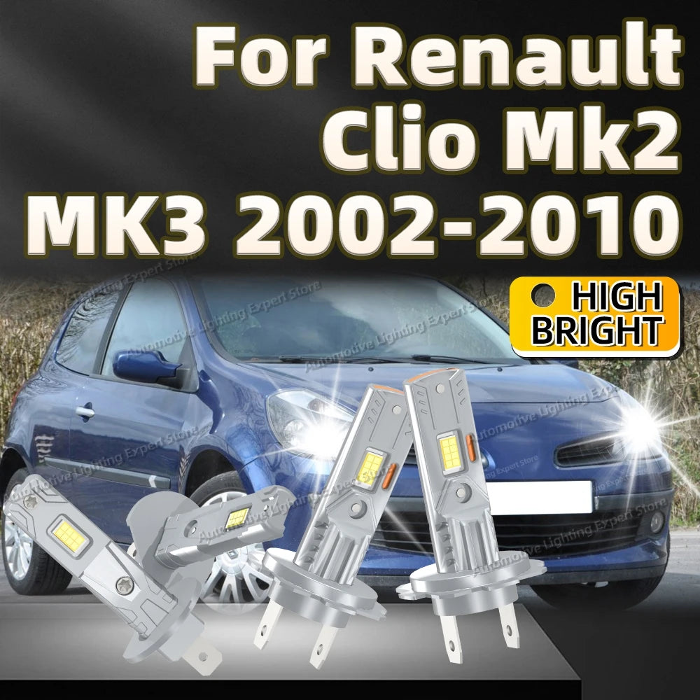 2/4Pcs LED Headlight Bulb Canbus Car Light Fanless Auto Lamp For Renault Clio Mk2 MK3 2002 09 2010 2003 2004 2005 2006 2007 2008