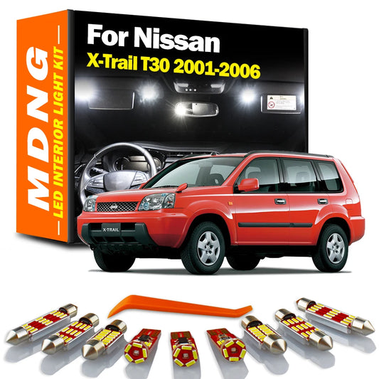 MDNG 10Pcs Canbus For Nissan X-Trail Xtrail T30 2001 2002 2003 2004 2005 2006 LED Interior Map Reading Light Kit Car Accessories