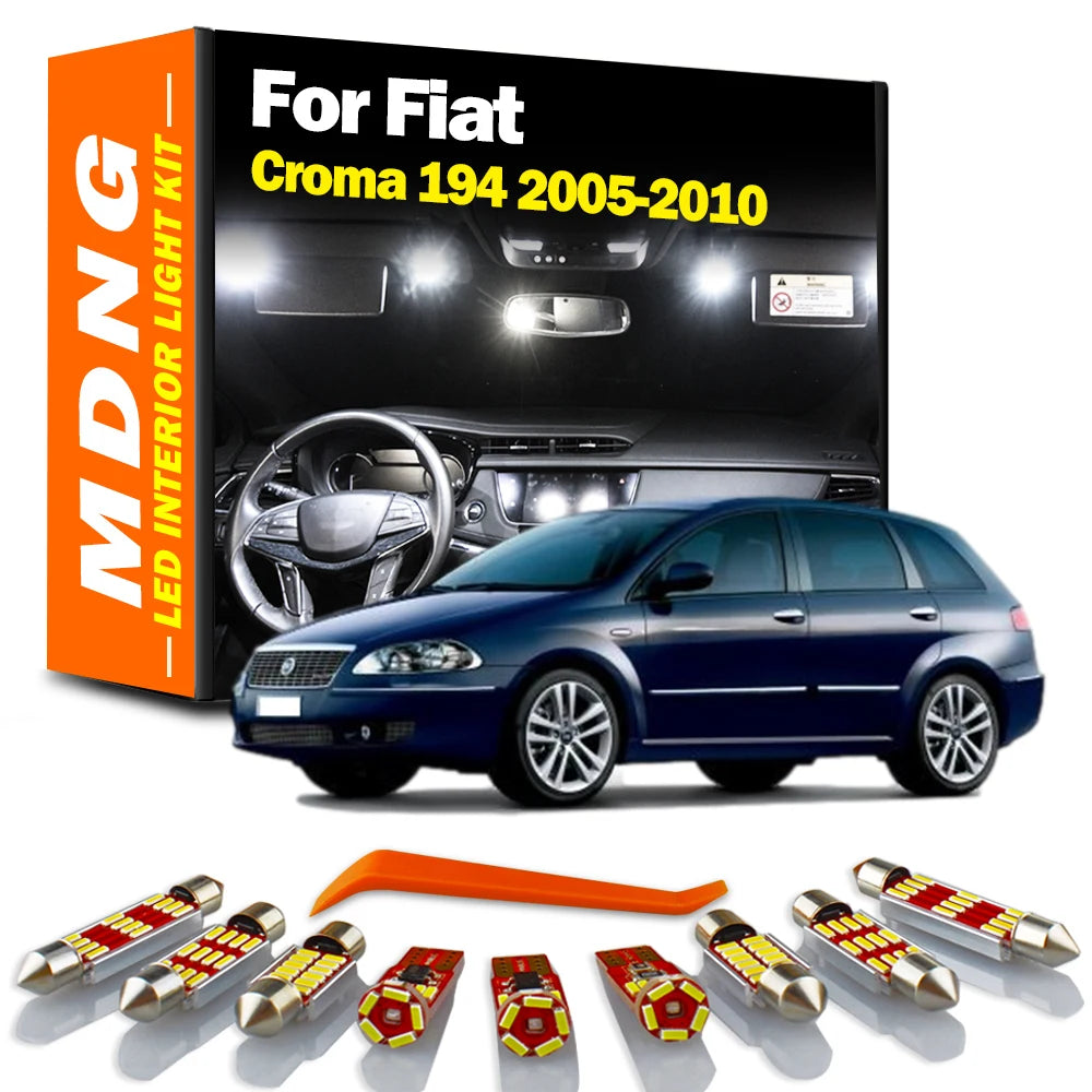 MDNG 18Pcs Vehicle Indoor Lamp For Fiat Croma 194 2005 2006 2007 2008 2009 2010 LED Interior Dome Map Light Kit Car Accessories