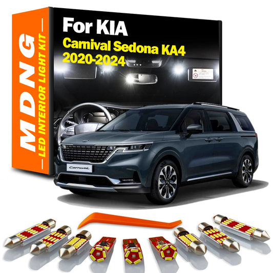 MDNG 14Pcs LED Interior Map Dome Sun Visor Trunk Light Kit Car Accessories For KIA Carnival Sedona KA4 2020 2021 2022 2023 2024