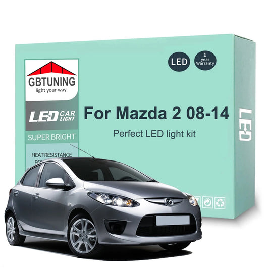 9Pcs Cars Accessories For Mazda 2 Mazda2 2008 2009 2010 2011 2012 2013 2014 Canbus Dome License Plate LED Interior Light Bulb