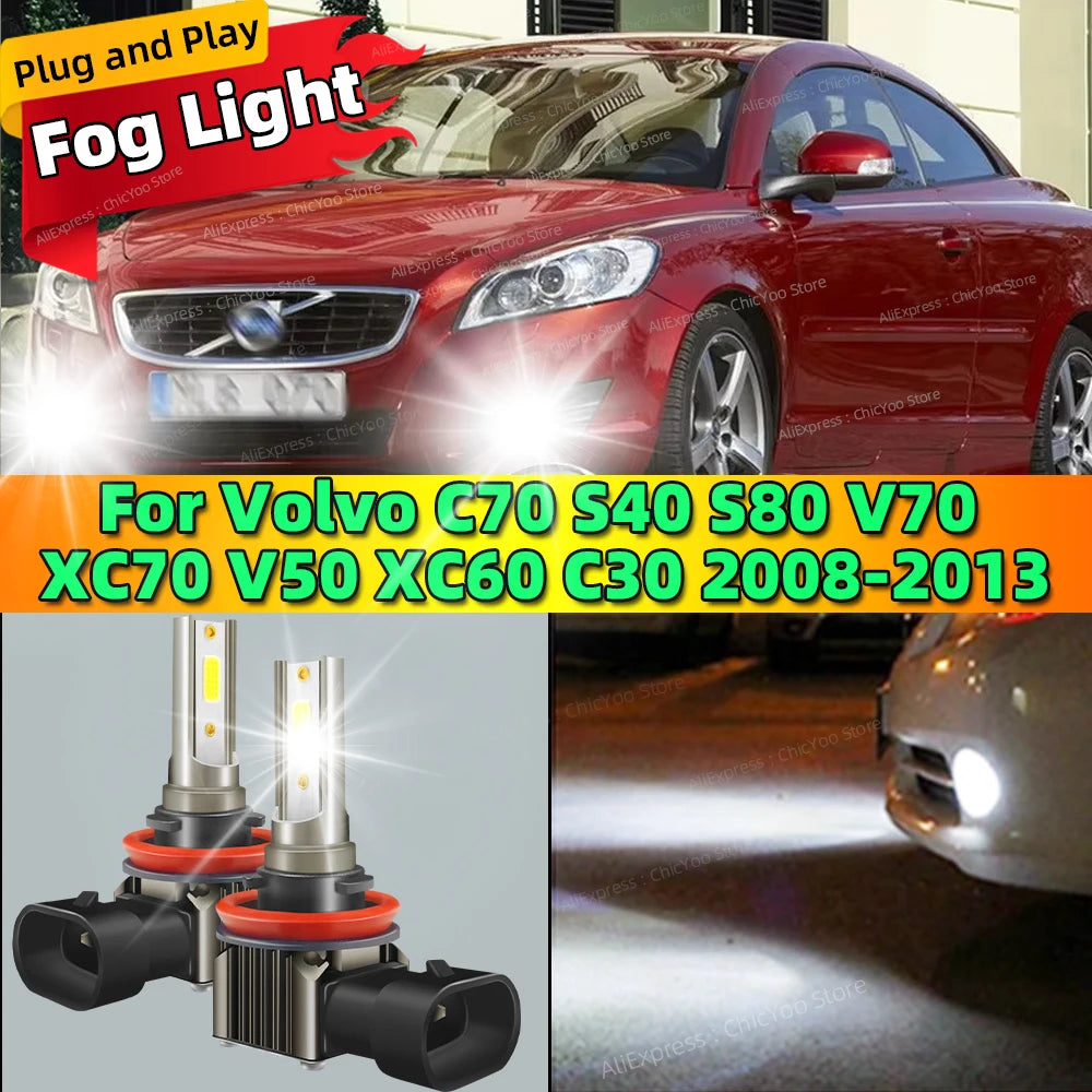 2Pcs 6000K LED Car Fog Lights Bulb Front Lamp Plug and Play For Volvo C70 S40 S80 V70 XC70 V50 XC60 C30 2008 2009 201011 12 2013
