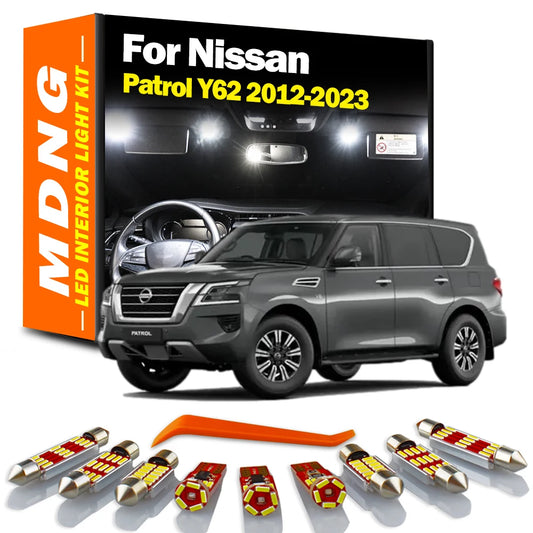 MDNG 15Pcs Canbus For Nissan Patrol Y62 2012 - 2017 2018 2019 2020 2021 2022 2023 Vehicle LED Interior Map Dome Liight Bulb Kit
