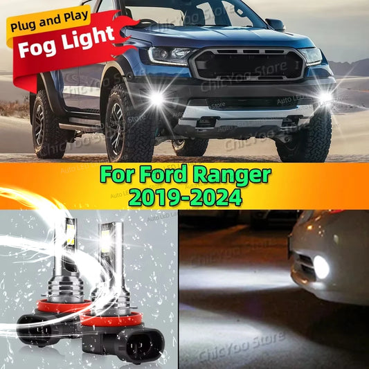 2Pcs 12V 6000K Front Fog Light LED Bulb Accessories Lamp Canbus For Ford Ranger 2019 2020 2021 2022 2023 2024 Plug and Play