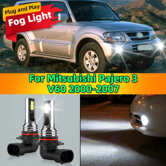 2Pcs LED Front Fog Light Car Bulb Accessories 6000K Canbus Lamp For Mitsubishi Pajero 3 V60 2000 2001 2002 2003 2004 05 06 2007