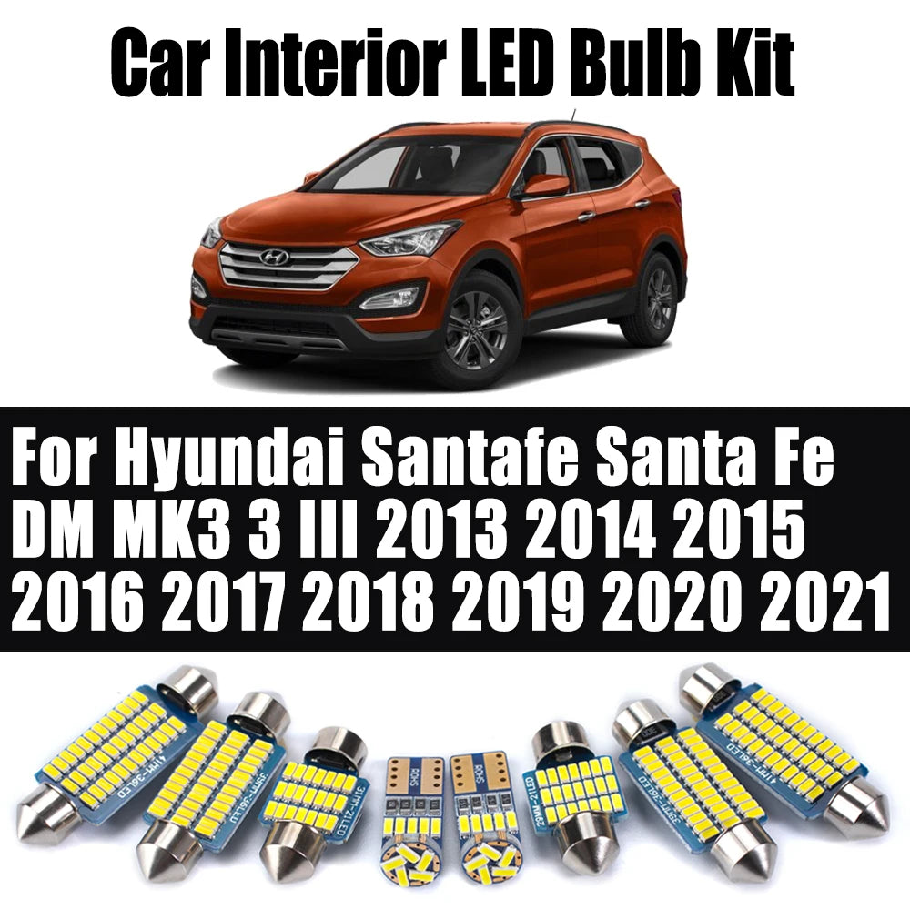 11Pcs For Hyundai Santafe Santa Fe DM MK3 3 III 2013 2014 2015 2016 2017 2018 2019 2020 2021Car LED Interior Map Dome Light Kit