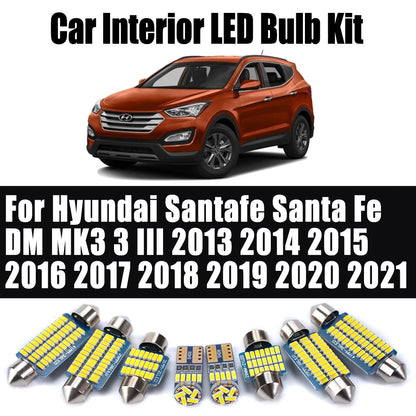 11Pcs For Hyundai Santafe Santa Fe DM MK3 3 III 2013 2014 2015 2016 2017 2018 2019 2020 2021Car LED Interior Map Dome Light Kit
