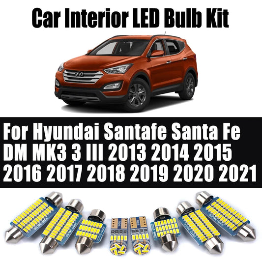 11Pcs For Hyundai Santafe Santa Fe DM MK3 3 III 2013 2014 2015 2016 2017 2018 2019 2020 2021Car LED Interior Map Dome Light Kit