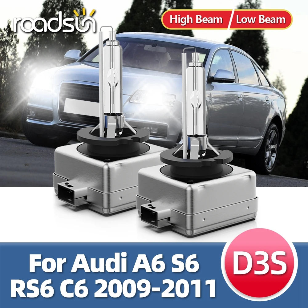 Roadsun 2X For Audi A6 C6 S6 RS6 2011 2010 2009 Car Xenon HID Bulbs 6000K 8000K D3S 35W Headlights 12V Automobile Front HeadLamp