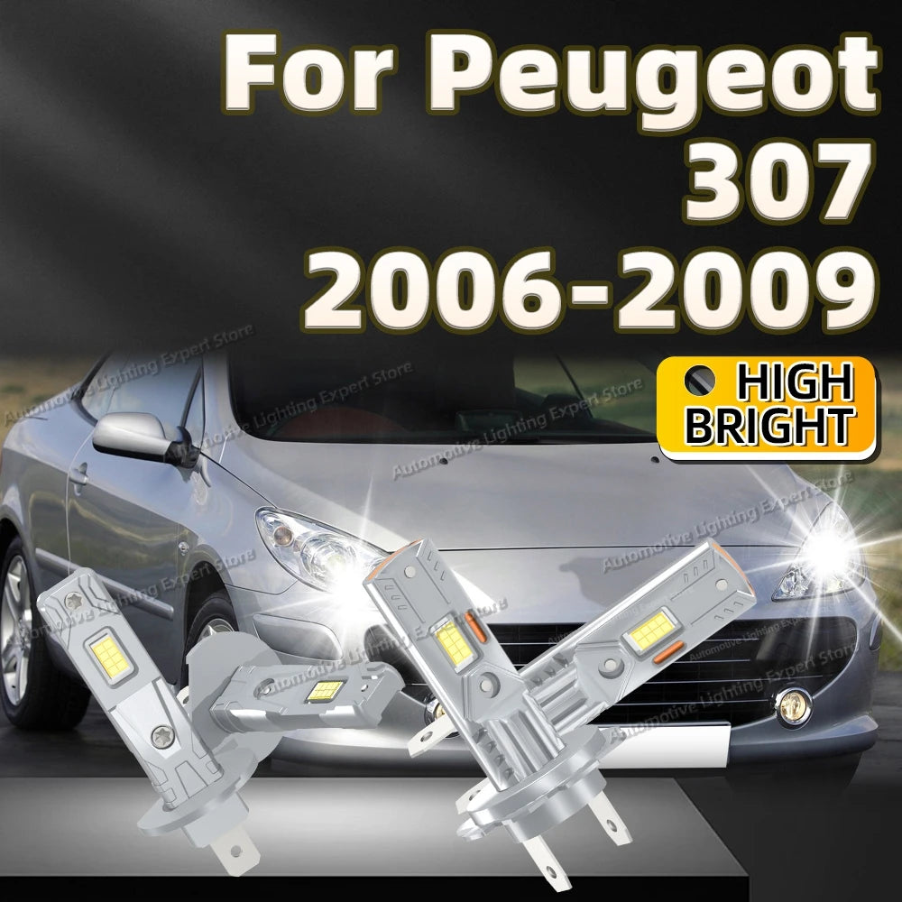2/4Pcs High Power LED Headlight 25000LM 6000K Car Lamps Super Bright Plug and Play For Peugeot 307 2006 2007 2008 2009