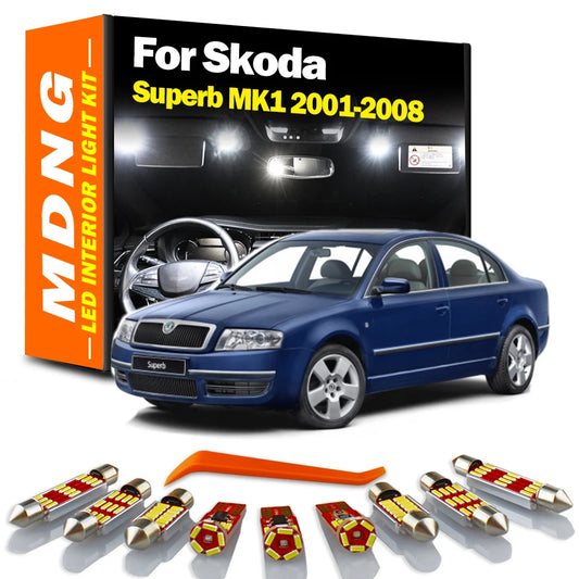 MDNG 13Pcs Canbus For Skoda Superb 1 MK1 3U 3U4 2001 2002 2003 2004 2005 2006 2007 2008 Car Bulbs LED Interior Reading Light Kit