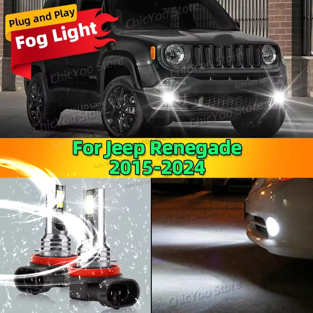 80W Fog Light LED Bulb Front Accessories Lamp Canbus 6000K For Jeep Renegade 2015 2024 2016 2017 2018 2019 2020 2021 2022 2023