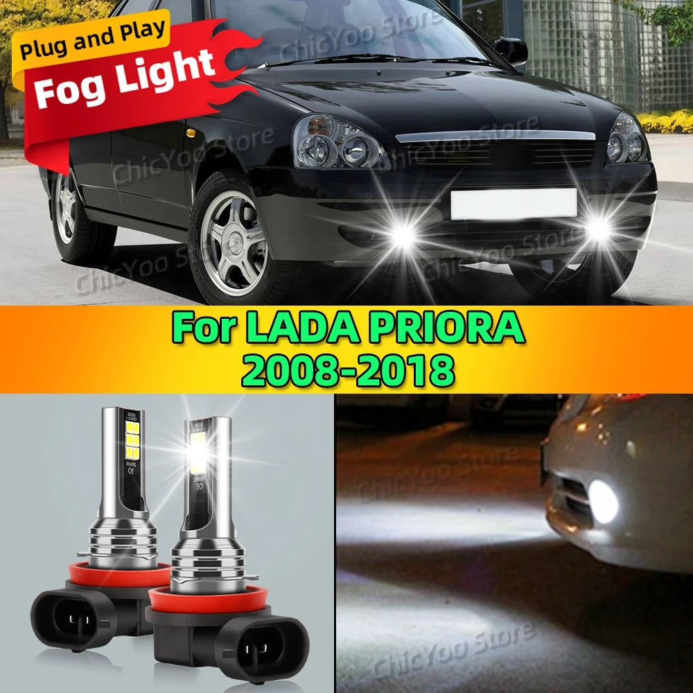 6000K Front Fog Light LED Bulb Accessories Lamp Canbus 80W For LADA PRIORA 2008-2018 2009 2010 2011 2012 2013 2014 2015 2016