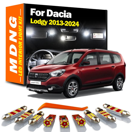 MDNG 11Pcs Canbus Car Accessories For Dacia Lodgy 2013-2022 2023 2024 Number Plate Trunk LED Interior Light Reading Dome Bulb