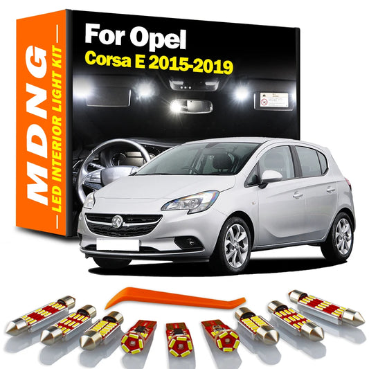 MDNG 11Pcs Car LED Interior Map Dome Trunk Glove box Light Kit For Opel Vauxhall Corsa E 2015 2016 2017 2018 2019 Reading Bulb