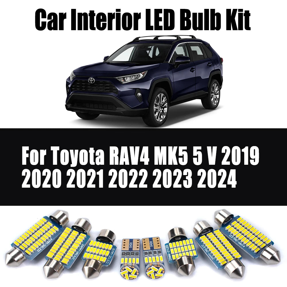 10Pcs For Toyota RAV4 MK5 5 V 2019 2020 2021 2022 2023 2024 Indoor Reading Dome Sunvisor Trunk Light LED Interior Car Bulbs Kit