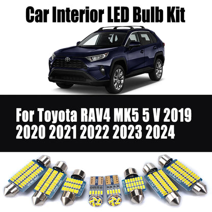 10Pcs For Toyota RAV4 MK5 5 V 2019 2020 2021 2022 2023 2024 Indoor Reading Dome Sunvisor Trunk Light LED Interior Car Bulbs Kit