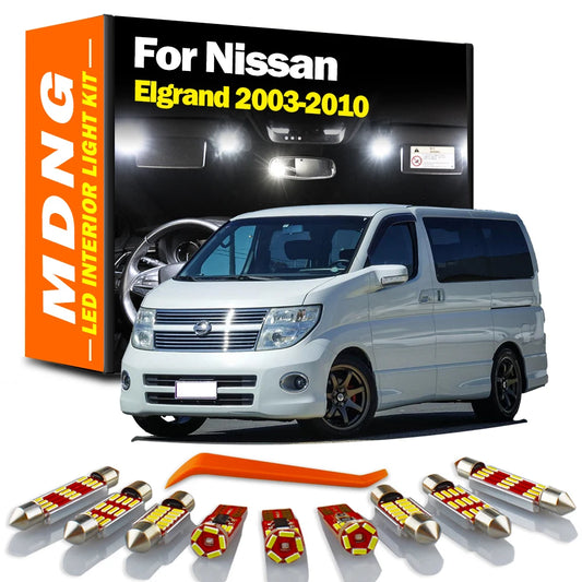 MDNG 15Pcs Car LED Interior Map Dome Door Light Kit For Nissan Elgrand E51 2003-2005 2006 2007 2008 2009 2010 Number Plate Lamp