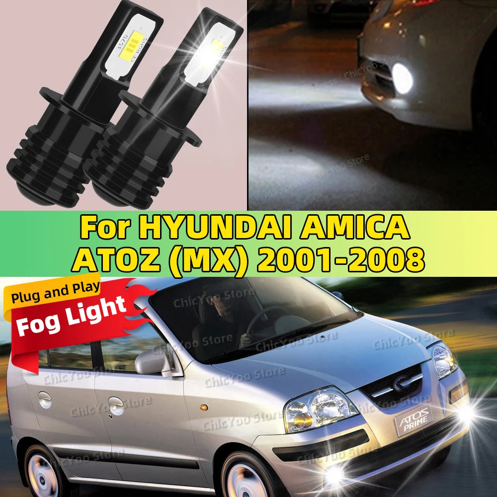 LED Fog Lamp Bulbs Car Front Fog Light White 6000K High Bright For HYUNDAI AMICA ATOZ MX 2001-2008 2004 2005 2006 2007